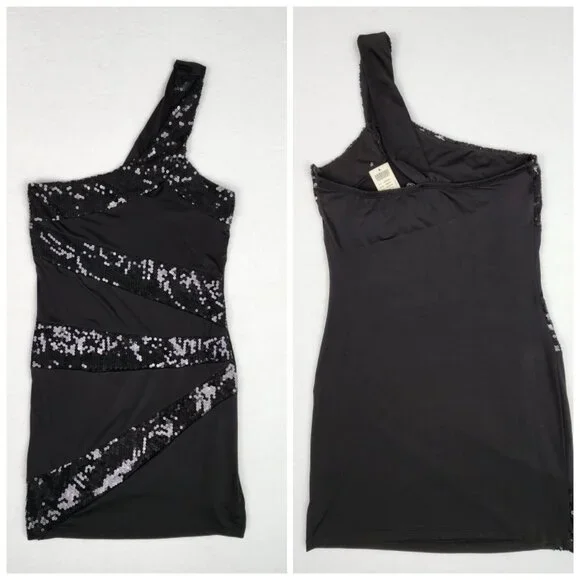 Arden B Womens One Shoulder Sequin Dress Size L Black NWT - Picture 5 of 7